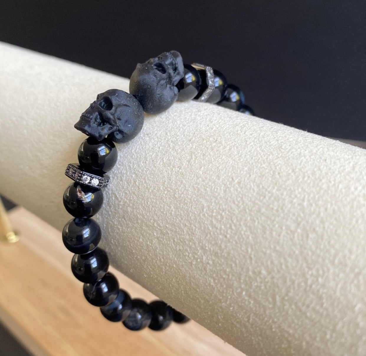 Banded Agate Double Skull Bracelet