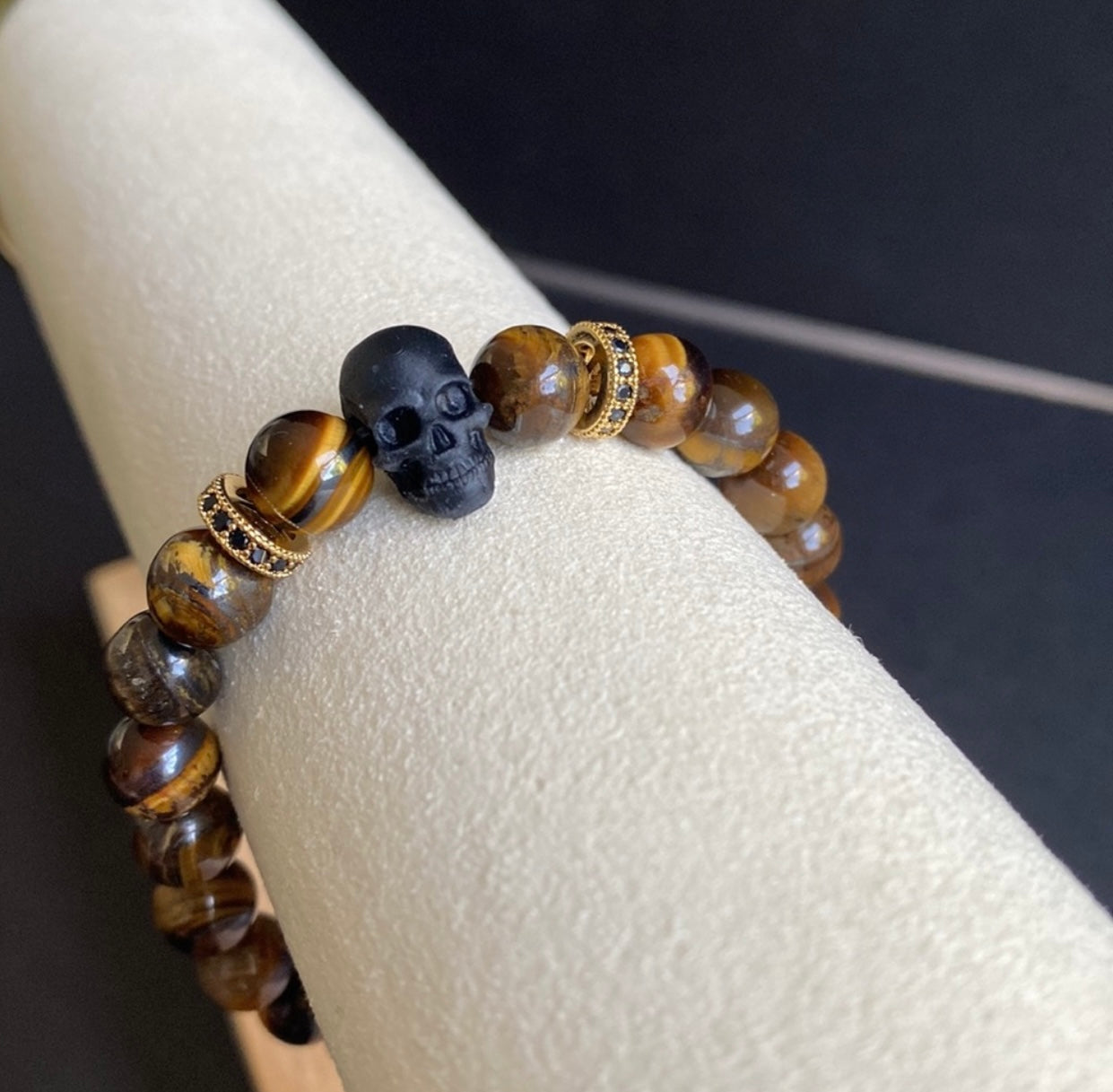 Tigers Eye and Gold Skull Bracelet