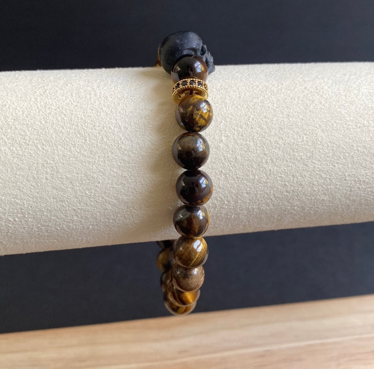 Tigers Eye and Gold Skull Bracelet