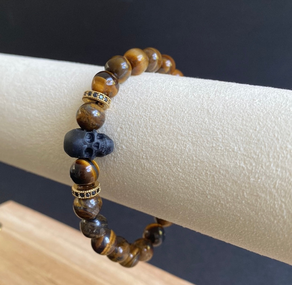 Tigers Eye and Gold Skull Bracelet