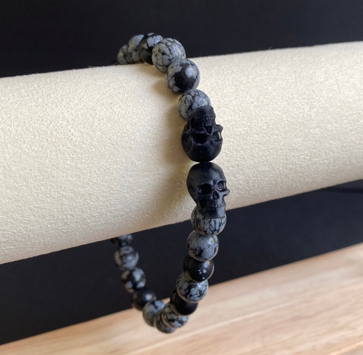 XL Snowflake Obsidian Skull Bracelet