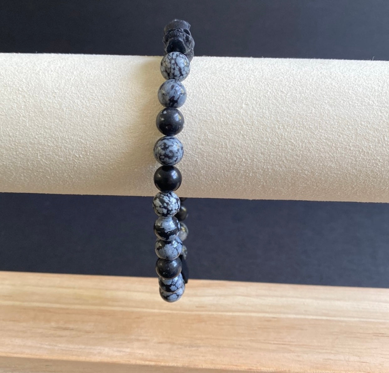 XL Snowflake Obsidian Skull Bracelet