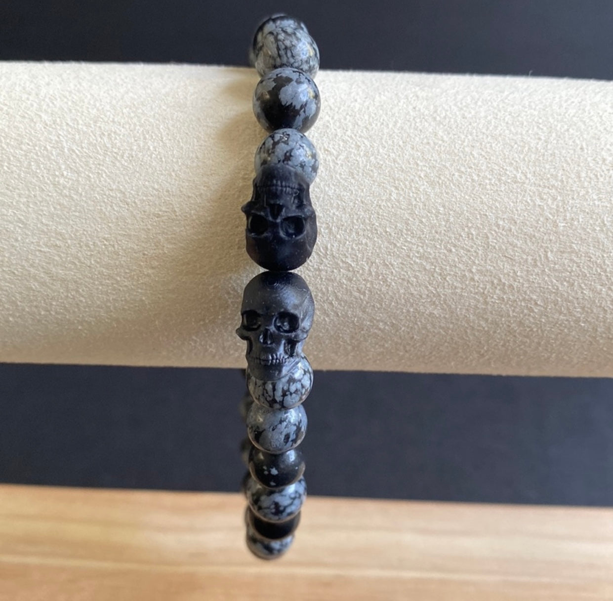 XL Snowflake Obsidian Skull Bracelet