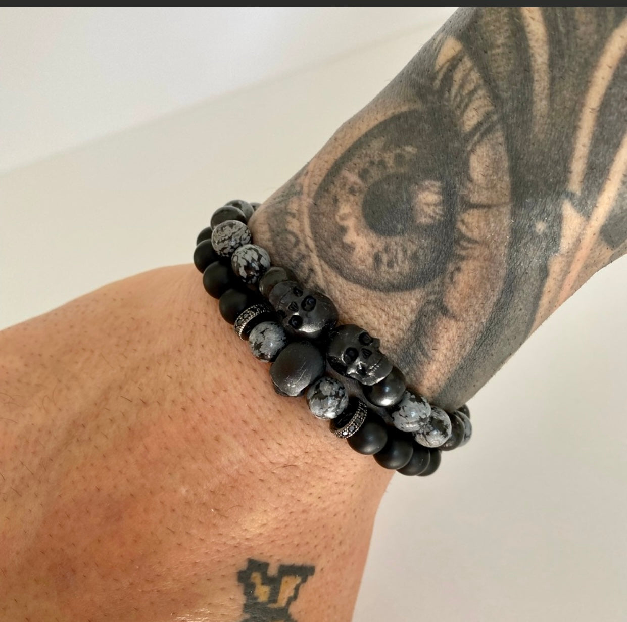 XL Snowflake Obsidian Skull Bracelet