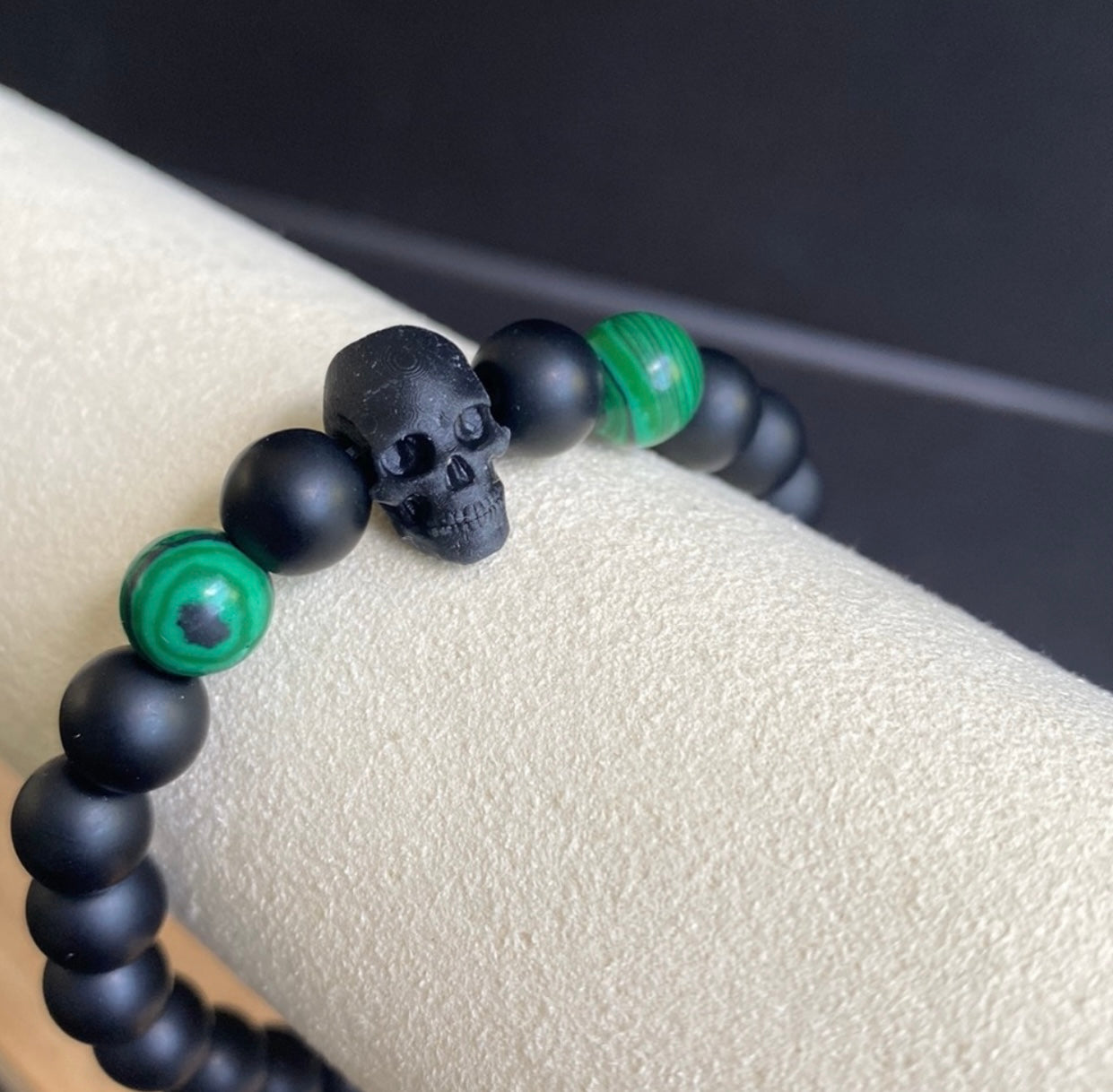 Onyx and Malachite Skull Bracelet