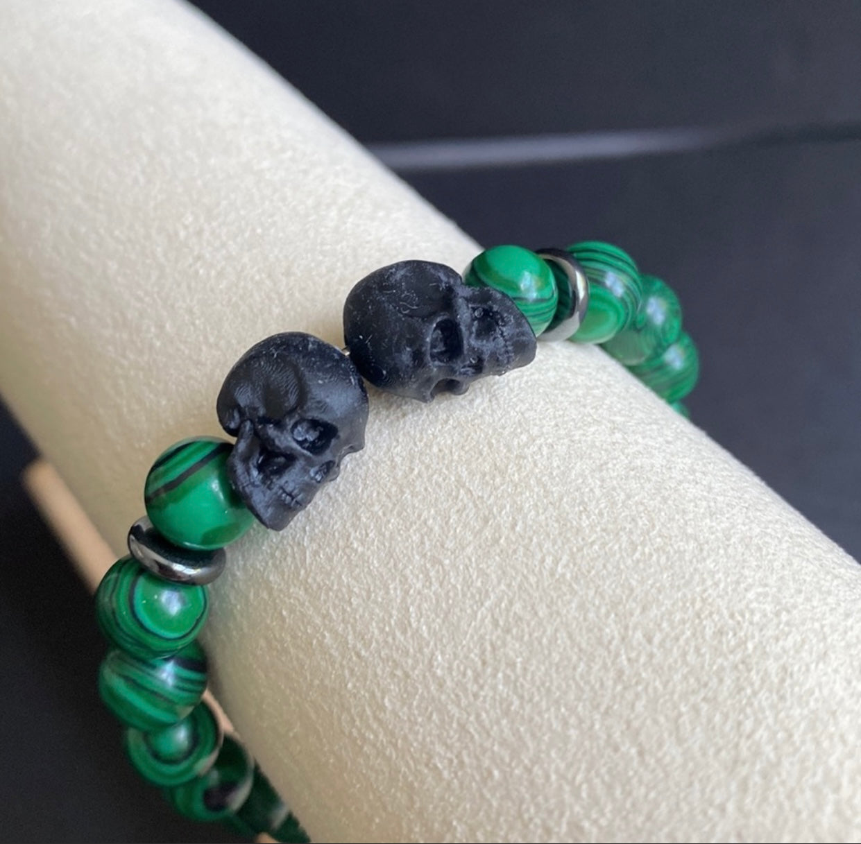 Malachite and Hematite Skull Bracelet