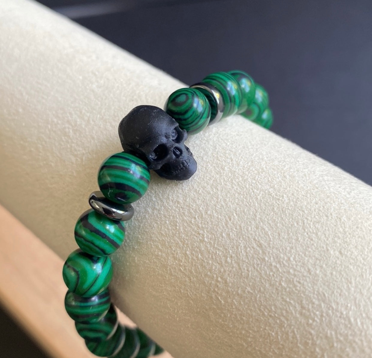 Malachite and Hematite Skull Bracelet