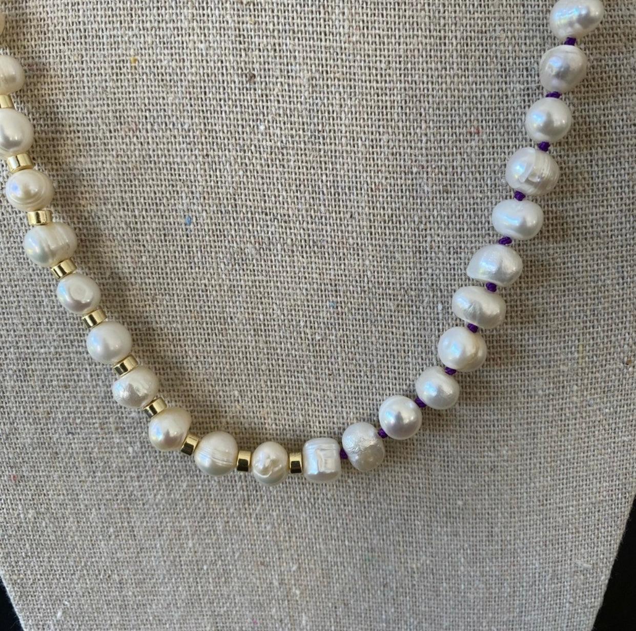 Royal Purple and Gold Knotted Pearl Necklace