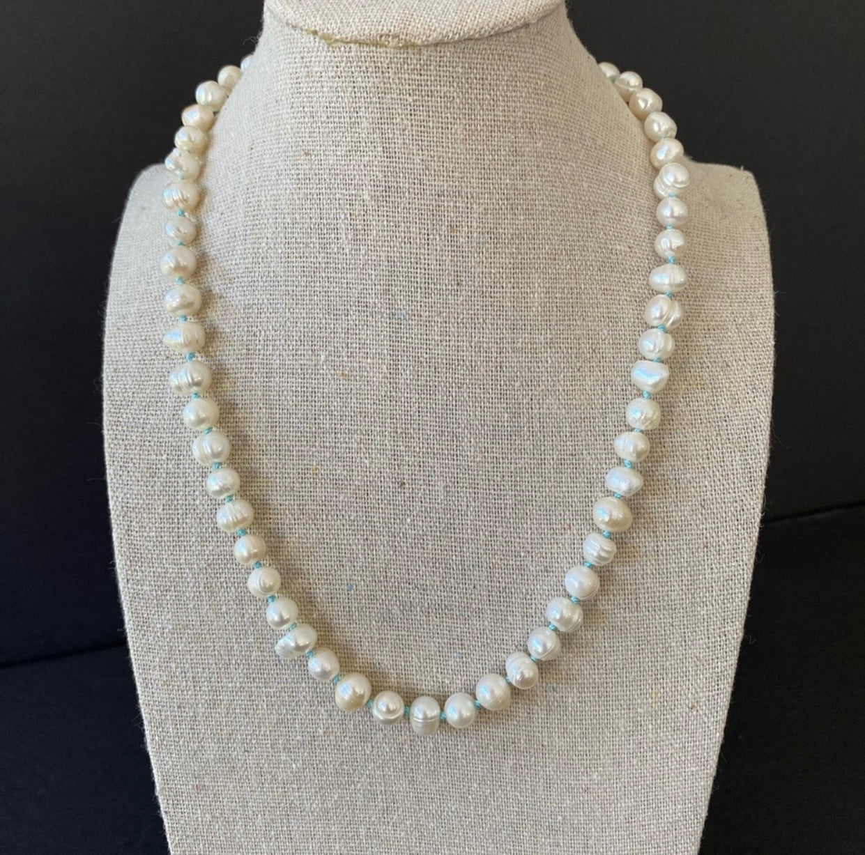 Baby Blue Knotted Freshwater Pearl Necklace