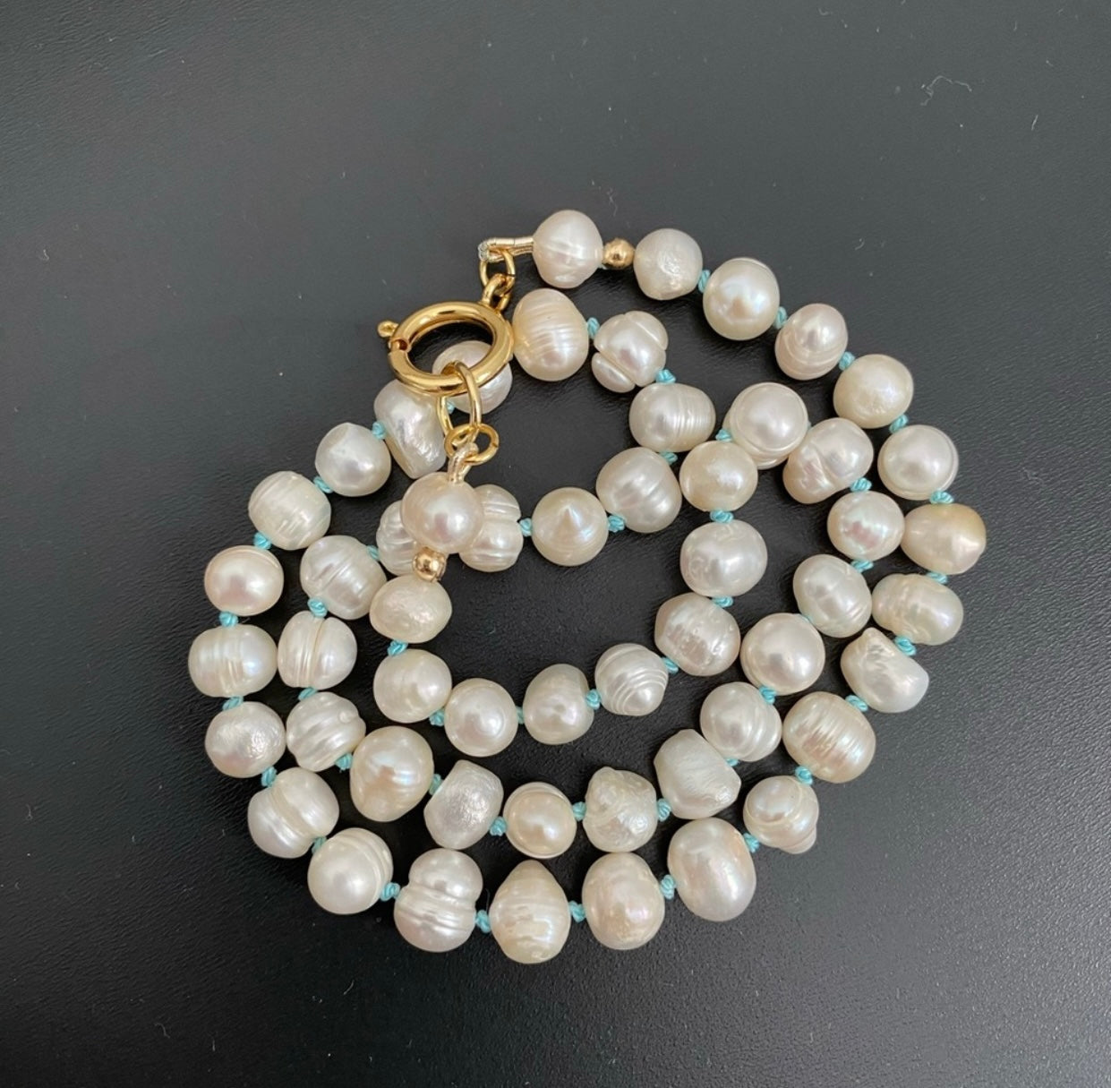 Baby Blue Knotted Freshwater Pearl Necklace