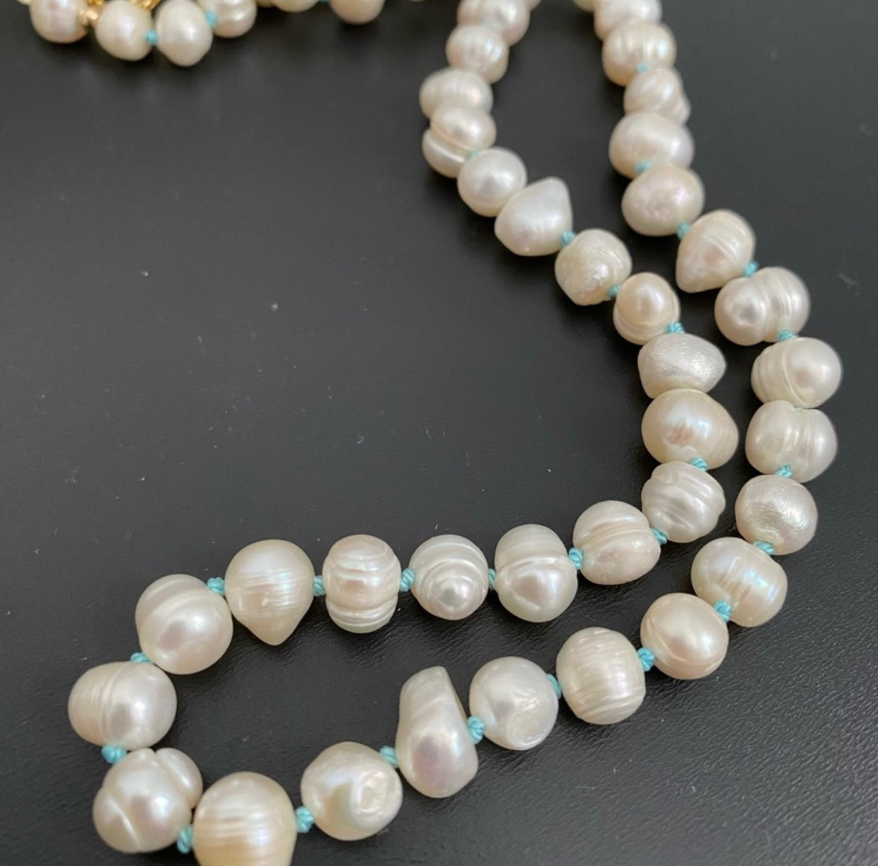 Baby Blue Knotted Freshwater Pearl Necklace