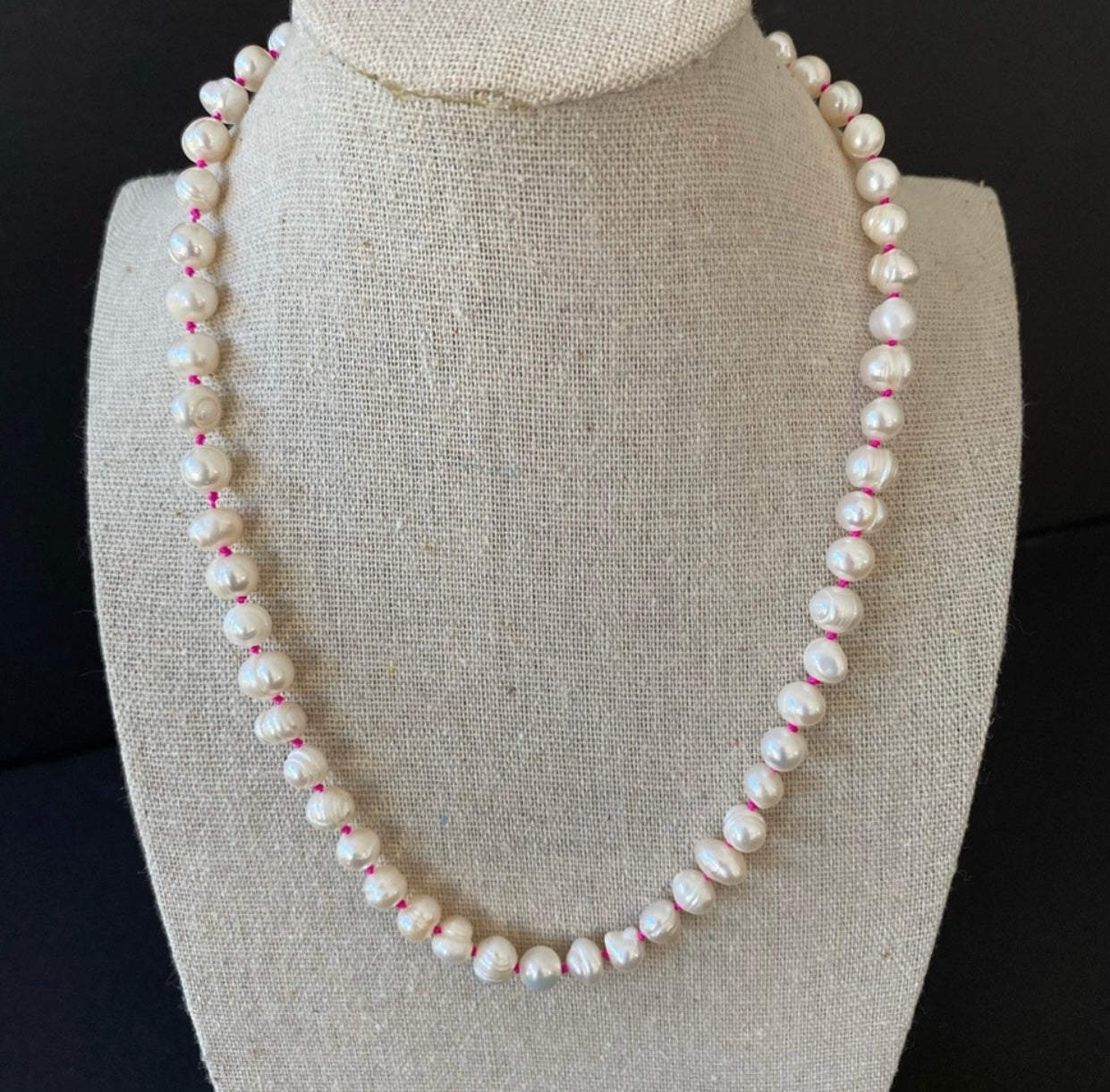Neon Pink Knotted Freshwater Pearl Necklace