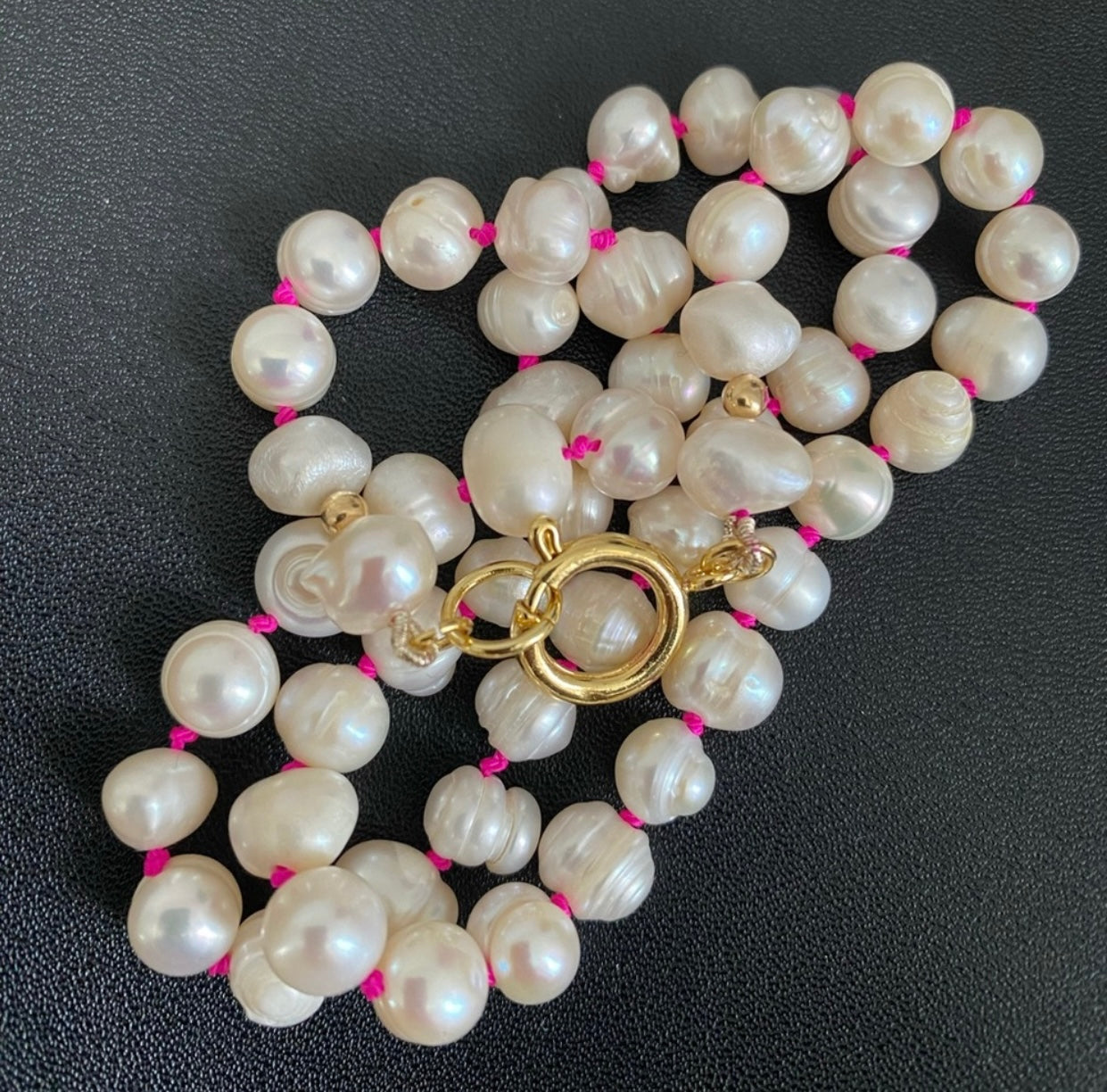 Neon Pink Knotted Freshwater Pearl Necklace