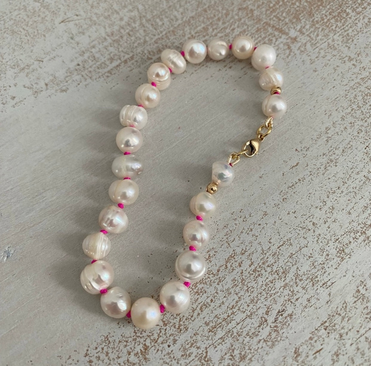 Hot Pink Knotted Pearl Bracelet