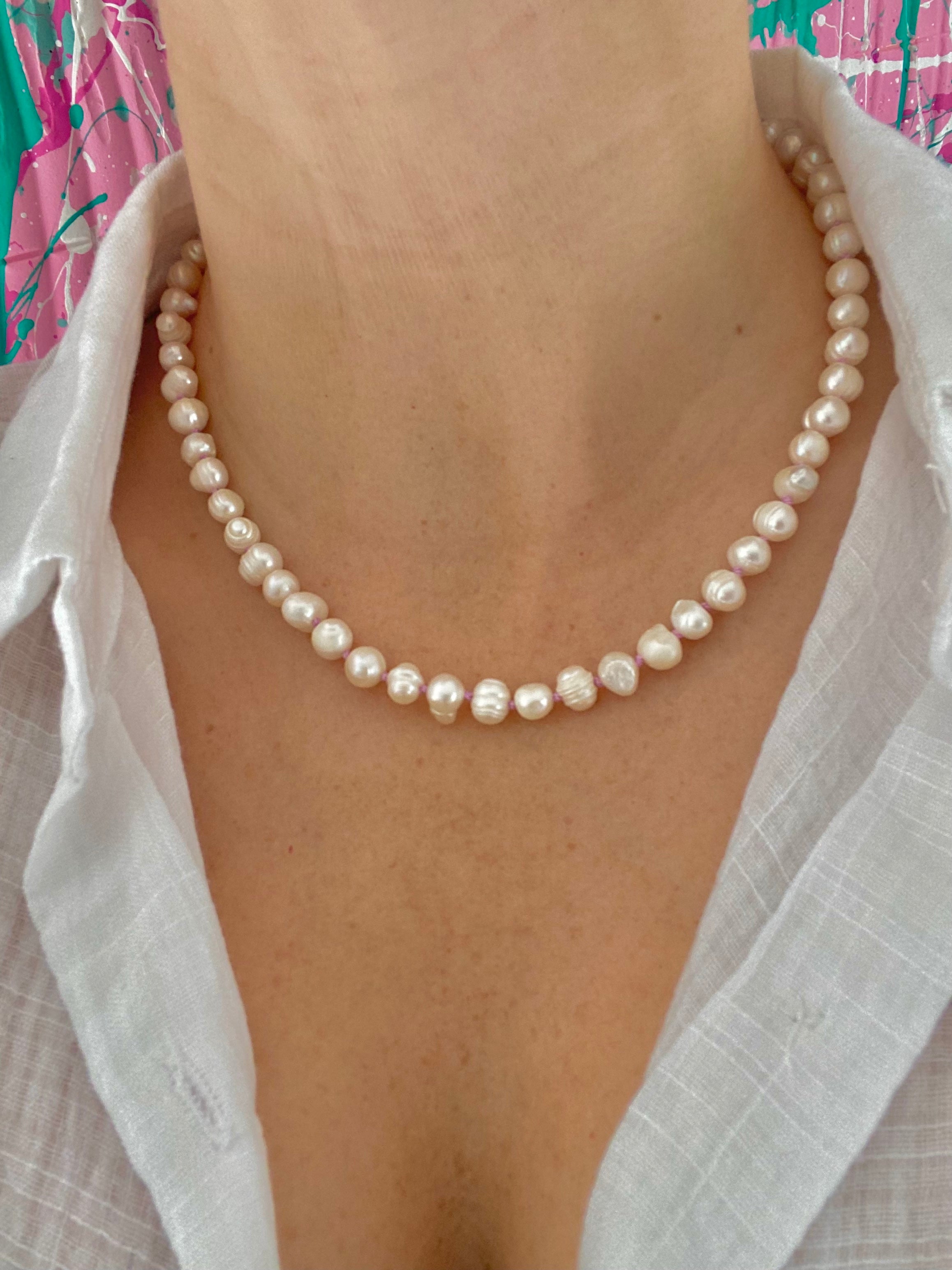 Lilac Knotted Freshwater Pearl Necklace