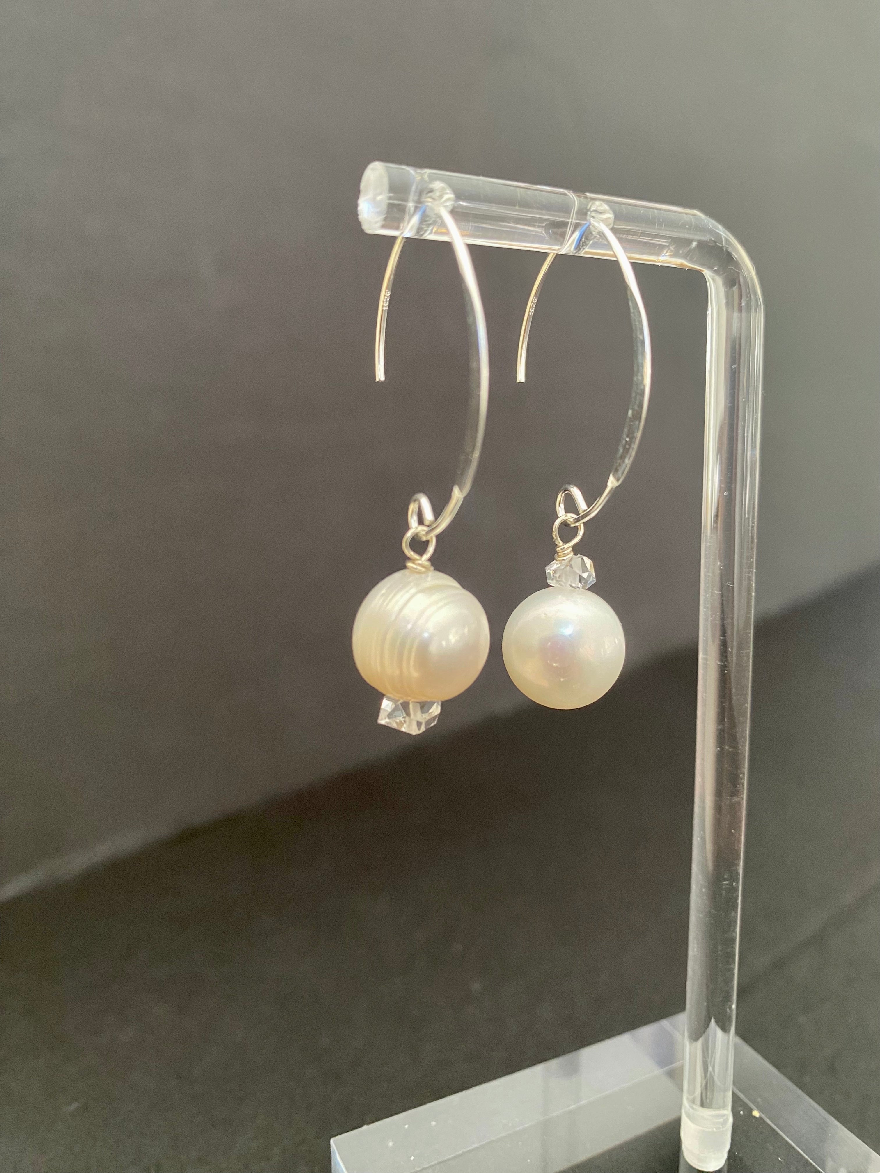 Pearl & Herkimer Diamond Sterling Silver Wire Earrings